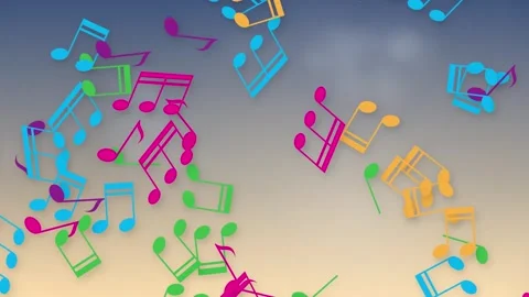 Colorful Musical Notes Floating and Bursting Across a Gradient Background Stock Footage 346274517