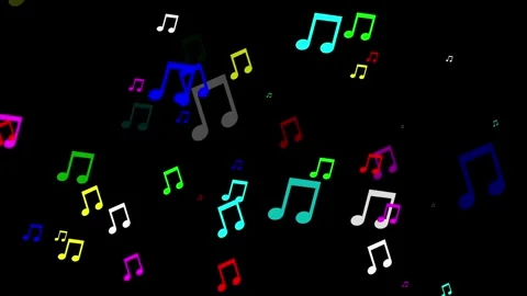 Colorful musical notes motion graphics with plain black background Video stock 329743144