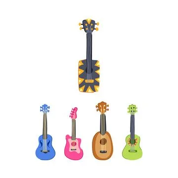 Colorful musical string instruments collection playing happy melody Ilustración de archivo