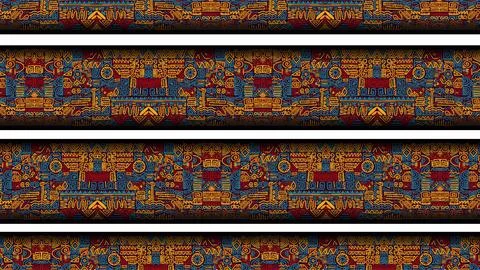 Colorful Native American indigenous pattern border set with intricate ethni.. Stock Illustration
