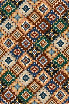 Colorful Native American Patchwork Pattern with Geometric Diamond Motifs Illustrazione stock