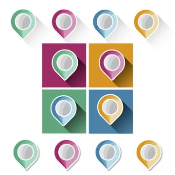 Colorful navigation markers with long shadow Stock Illustration