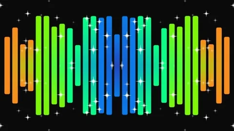 Colorful Neon Audio Spectrum Equalizer with Sparkling Stars Stock Footage 337516221