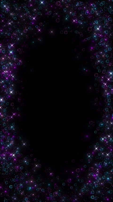 Colorful neon bubble frame purple cyan circles, sparkling lights, and clean blac Stock Footage 340413157