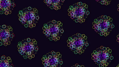 Colorful neon circles pattern animation on dark background for modern design Vídeos de archivo 334139353