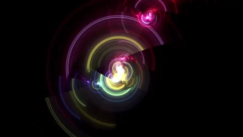 Colorful Neon Circular Light Rings Abstract Digital Background Stock Footage 345952203