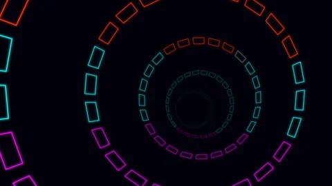 Colorful Neon Circular Rings Pattern Animation on Black Background Stock Footage 346339907