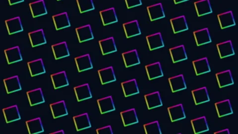 Colorful neon diamond frame pattern moving on dark background, seamless Stock Footage 333159347