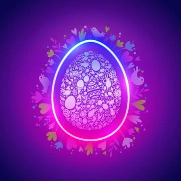 Colorful Neon Easter Egg with Spring Symbols Stock Illustration