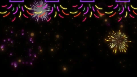 Colorful neon fireworks exploding in a night sky with glowing particles and fest 스톡 동영상 335668442