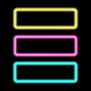 Colorful neon frames set. Blue, pink and yellow. Vector illustration. Stock Illustration