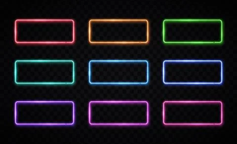 Colorful neon frames set. Rectangle backgrounds. Stock Illustration
