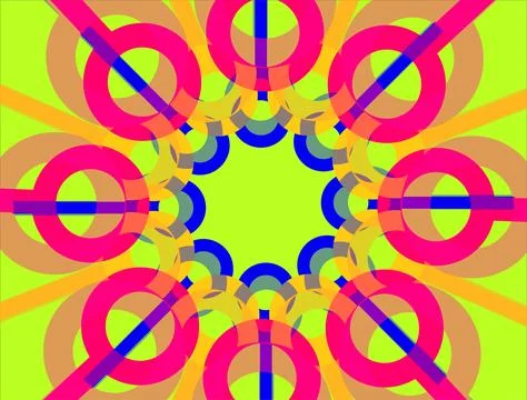 Colorful Neon Geometric Abstract Pattern With Radial Rings, Pop Art Symmetr.. Illustrazione stock