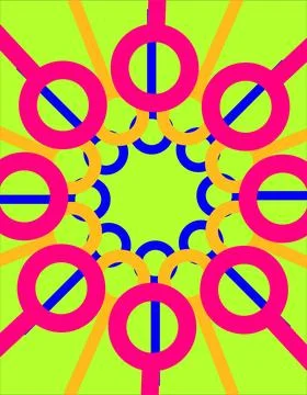 Colorful Neon Geometric Abstract Pattern With Radial Rings, Pop Art Symmetr.. Illustrazione stock