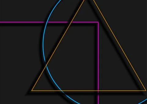 Colorful neon geometric elemets abstract futuristic background 库存插图