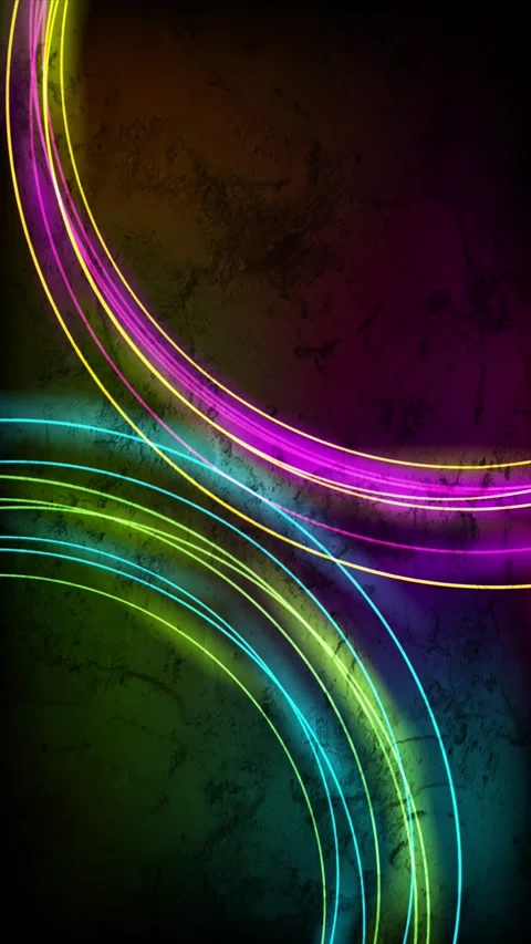 Colorful neon glowing shiny linear circles abstract grunge wall background Stock Footage 337465152