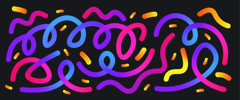 Colorful neon gradient loop and squiggle lines set. Wavy abstract long shapes Stock Illustration