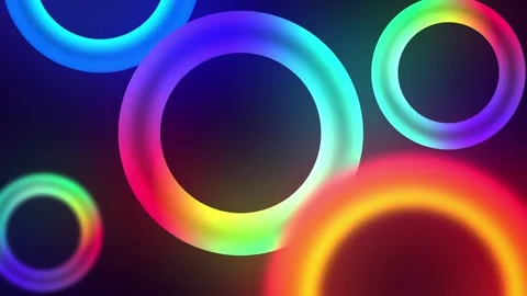 Colorful neon gradient rings floating with smooth camera movement 库存影片 335029780