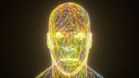 Colorful neon head, computer generated. 3d rendering abstract background from イラスト素材