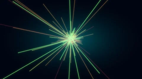 Colorful neon light beams exploding from a central point Stock Footage 336353216