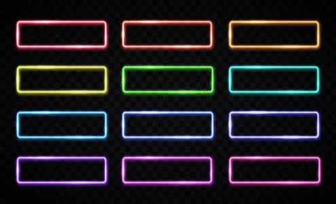 Colorful neon light frames set on dark background. Stock Illustration