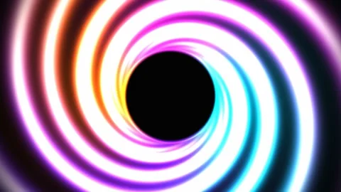 Colorful neon light spiral vortex with black center. 4K Video stock 342688080
