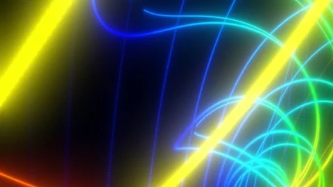 Colorful neon light trails and curves on dark background Stock Footage 329064072