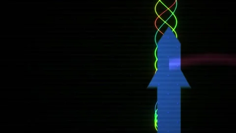 Colorful neon light trails on black background with arrow. Stock Footage 337501591