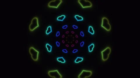 Colorful neon lights form a circular pattern in dark space Stock Footage 338168375