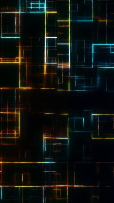 Colorful neon lines move in rhythmic patterns against a dark backdrop Stock Footage 313660959