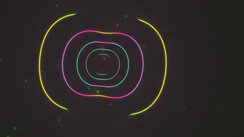Colorful neon lines moving in circular patterns on dark Stock Footage 339650423
