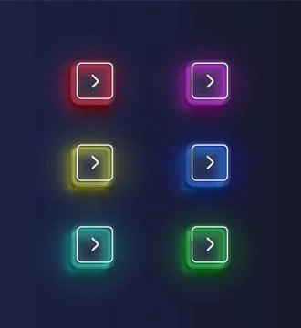 Colorful neon 'next' button set with an arrow for websites or online usage, v Stock Illustration