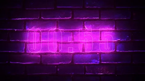 Colorful neon one minute timer with brick wall on background. 60 seconds countdo Video stock 171330650