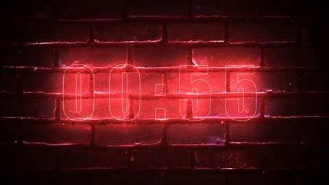 Colorful neon one minute timer with brick wall on background. 60 seconds countdo Stock Footage 171394991