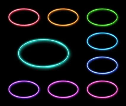 Colorful neon oval frames set. Electric circles. Stock Illustration