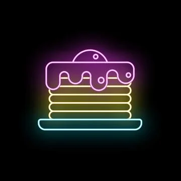 Colorful neon pancakes stack icon illuminating black space Ilustración de archivo