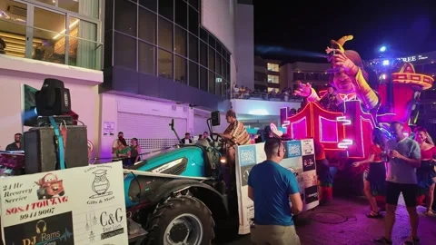 Colorful Neon Parade Float at Malta Summer Carnival 2024. Stock Footage 303573111