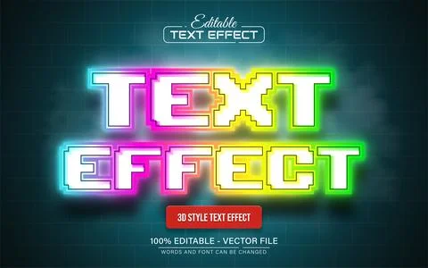 Colorful neon pixel text effect editable Stock Illustration
