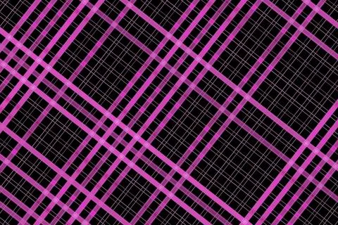 Colorful neon plaid pattern with pink purple lines on black Stock Illustration