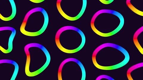 Colorful neon rainbow rings pattern on dark background abstract seamless footage Stock Footage 334138761