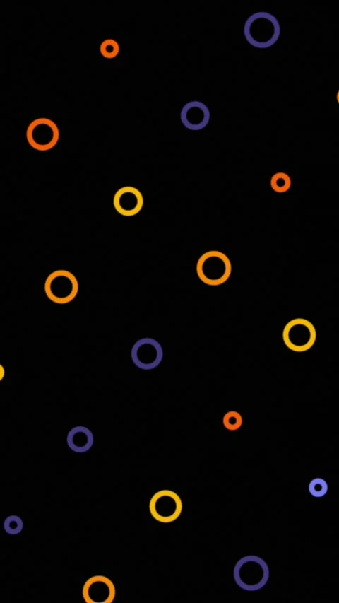 Colorful Neon Ring Pattern on Black Background with Scattered Circular Shapes Stock Footage 342942499