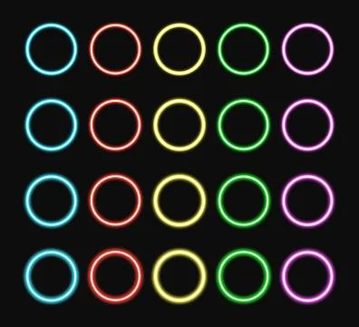 Colorful neon ring set Stock Illustration