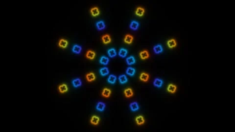 Colorful neon shapes form a pattern on a dark background Stock Footage 340188733