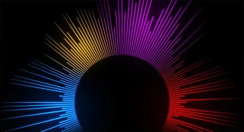 Colorful neon shiny circular rays abstract glowing background Illustrazione stock