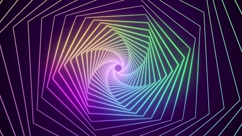 Colorful Neon Spiral with Geometric Patterns on Dark Background Art Vídeo Stock 341926875