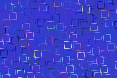 Colorful neon square pattern on blue background 库存插图