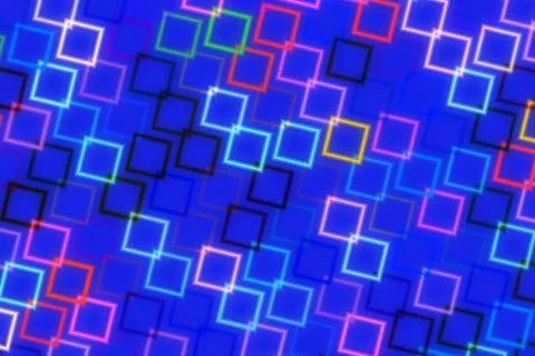 Colorful neon square pattern on dark background Stock Illustration