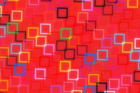 Colorful neon square pattern on red background Stock Photos
