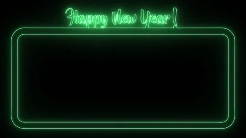 Colorful neon square screen frame with happy new year lettering. Stock Footage 166368554