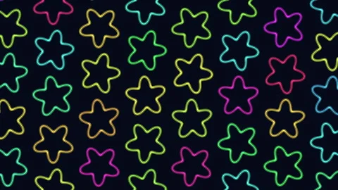 Colorful neon star outline pattern glowing on dark background, seamless loop Vídeos de archivo 333160932